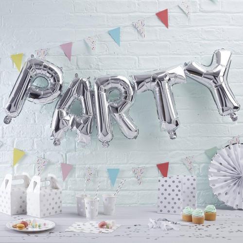 Silver PARTY Balloon Banner - Cypress Sweets